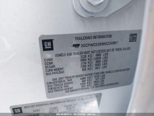 3GCPWCED0MG234957 Chevrolet Silverado 1500 2wd  Short Bed Lt