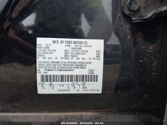 Ford Explorer Limited 2021 1FMSK7FH8MGB48947 Image 9