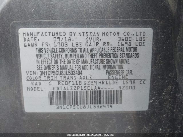 3N1CP5CU8JL532494 Nissan KICKS SV