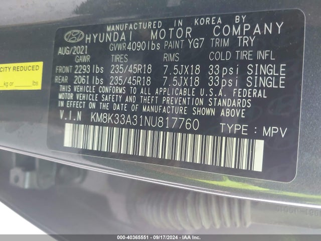 Hyundai Kona N Line 2022 KM8K33A31NU817760 Image 9