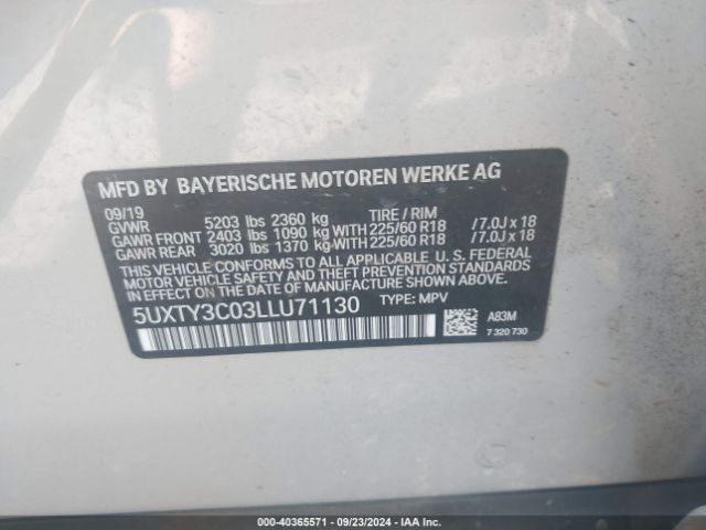 5UXTY3C03LLU71130 BMW X3 Sdrive30i