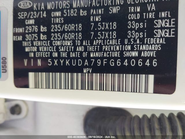 5XYKUDA79FG640646 KIA Sorento Ex V6