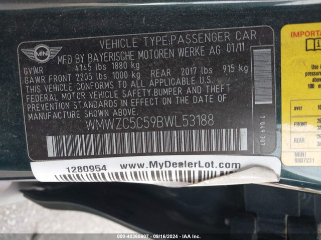 2011 MINI COOPER S COUNTRYMAN WMWZC5C59BWL53188 Photo 8