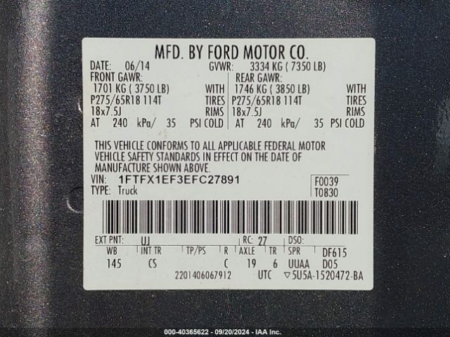 1FTFX1EF3EFC27891 Ford F-150 Stx