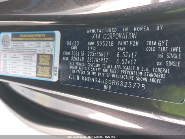 KNDNB4H30R6325778 KIA Carnival Mpv Lx Seat Package