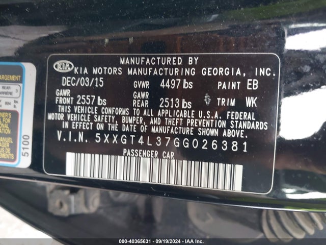 KIA Optima Lx 2016 5XXGT4L37GG026381 Image 9