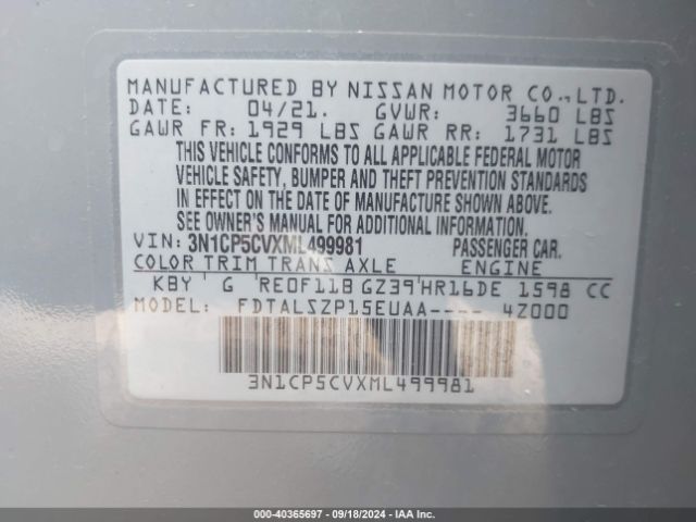3N1CP5CVXML499981 Nissan Kicks Sv Xtronic Cvt