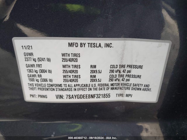 2022 TESLA MODEL Y 7SAYGDEE8NF321855 Photo 8