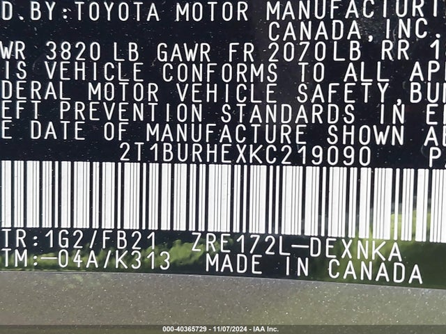 Toyota COROLLA LE 2019 2T1BURHEXKC219090 Image 9