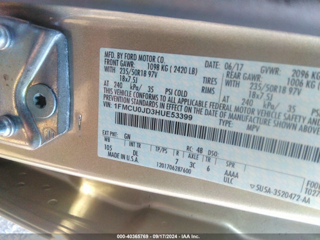 Ford Escape Titanium 2017 1FMCU0JD3HUE53399 Image 9