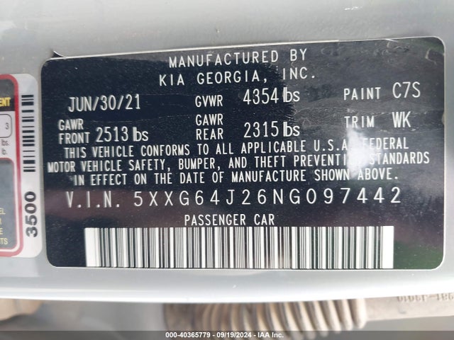 KIA K5 Gt-line 2022 5XXG64J26NG097442 Image 9