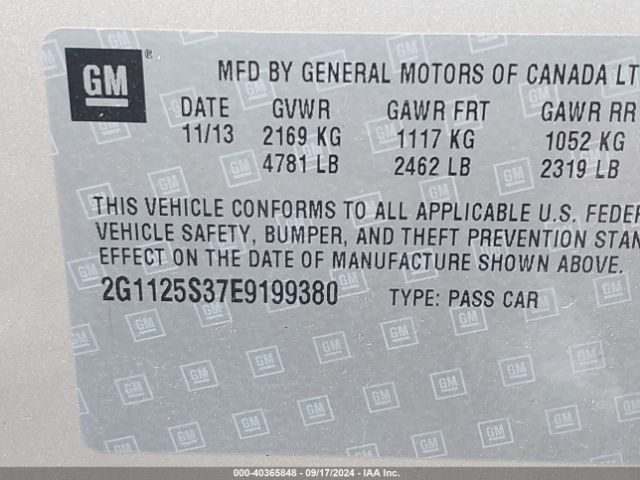 2G1125S37E9199380 Chevrolet Impala 2lt