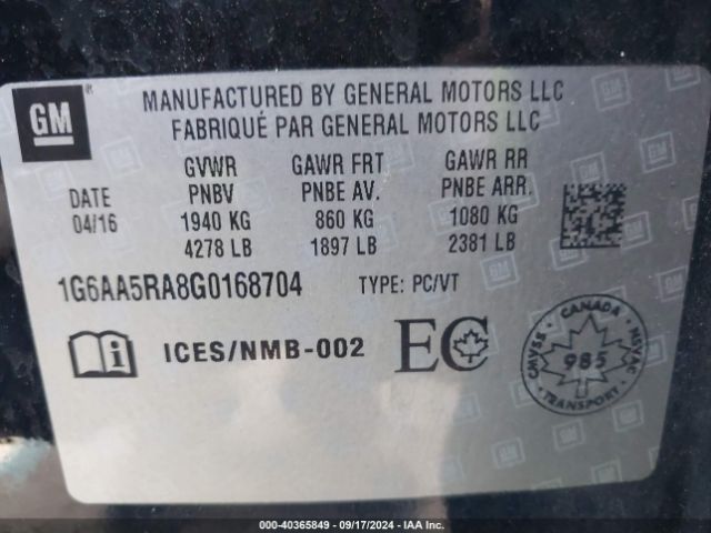 1G6AA5RA8G0168704 Cadillac Ats Standard