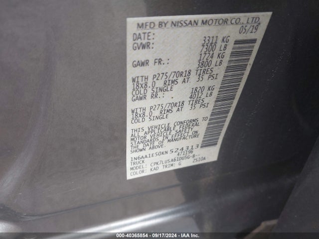 Nissan Titan Pro-4x 2019 1N6AA1E50KN524313 Image 9