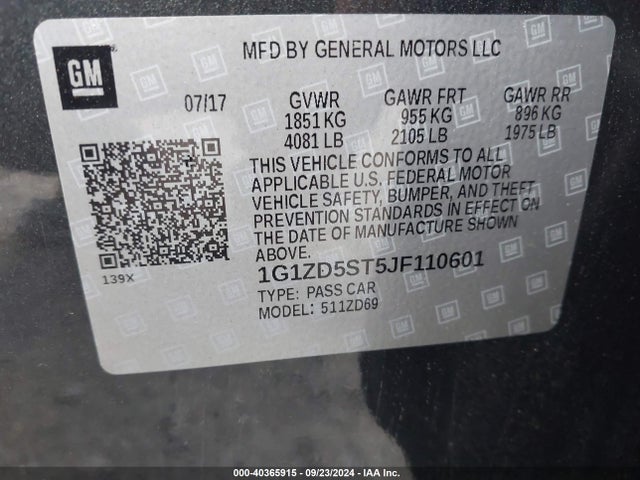 1G1ZD5ST5JF110601 Chevrolet MALIBU LT