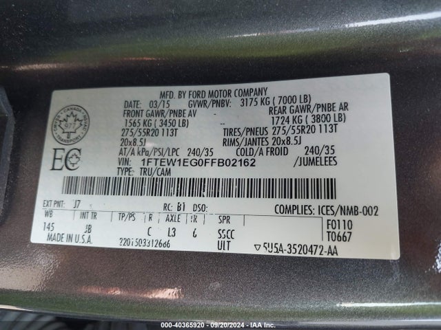 Ford F-150 Xlt 2015 1FTEW1EG0FFB02162 Image 9
