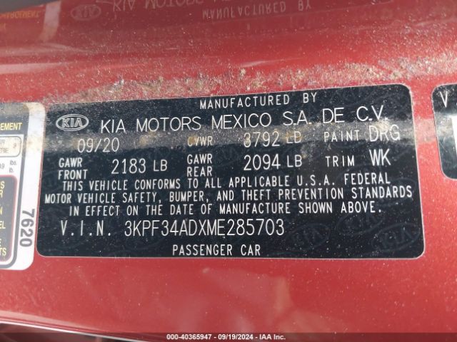 3KPF34ADXME285703 KIA Forte Gt-line