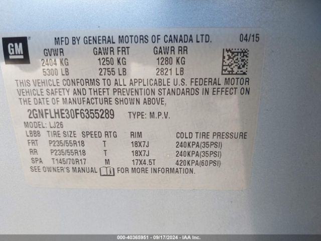 2GNFLHE30F6355289 Chevrolet Equinox Ltz