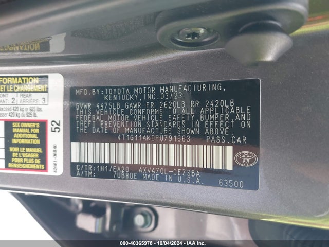 Toyota CAMRY SE 2023 4T1G11AK0PU791663 Image 9