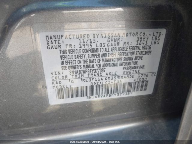 3N1AB7AP8FY377387 Nissan SENTRA S