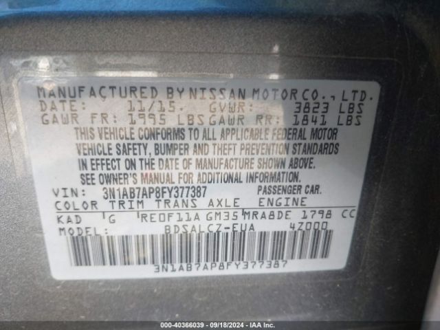3N1AB7AP8FY377387 Nissan SENTRA S