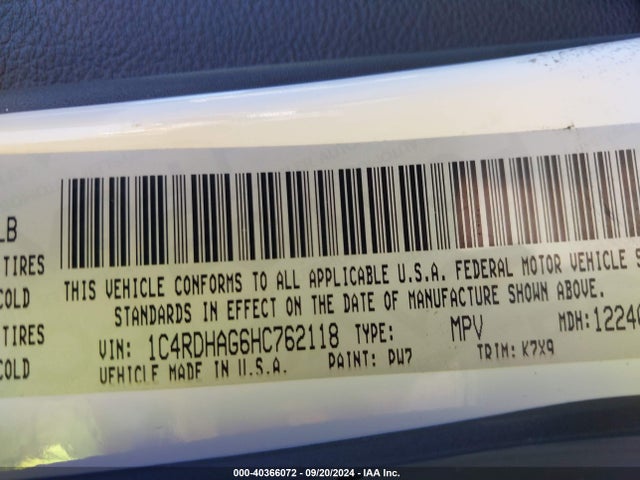 1C4RDHAG6HC762118 Dodge Durango Sxt Rwd