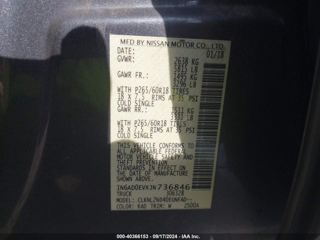 Nissan Frontier Sv V6 2018 1N6AD0EVXJN736846 Image 9