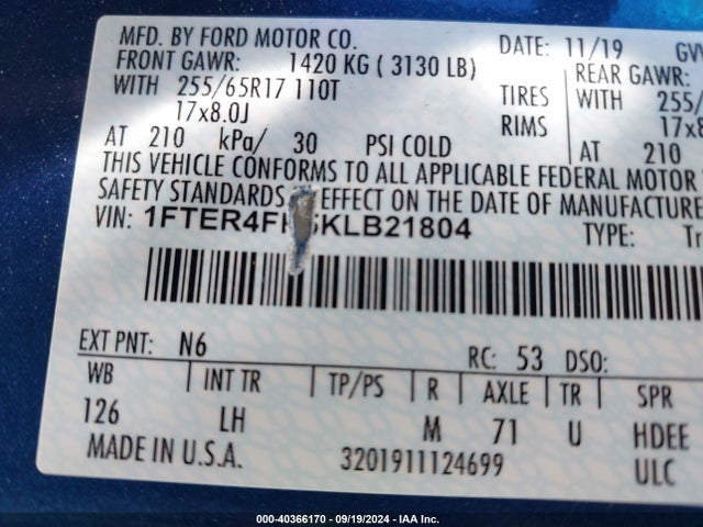 Ford Ranger Xlt 2019 1FTER4FH5KLB21804 Image 9