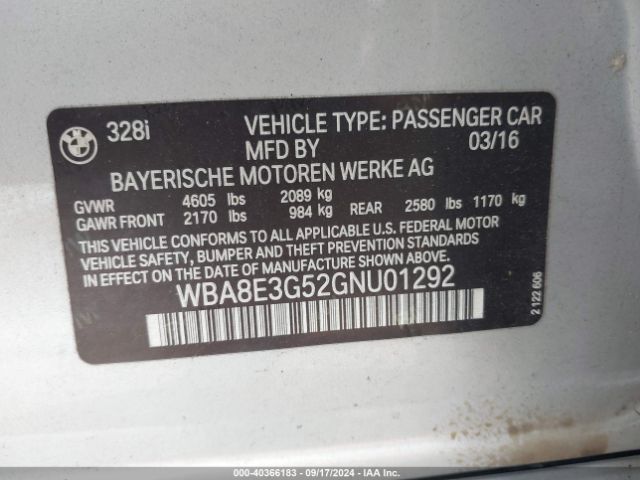 WBA8E3G52GNU01292 BMW 328i Xdrive