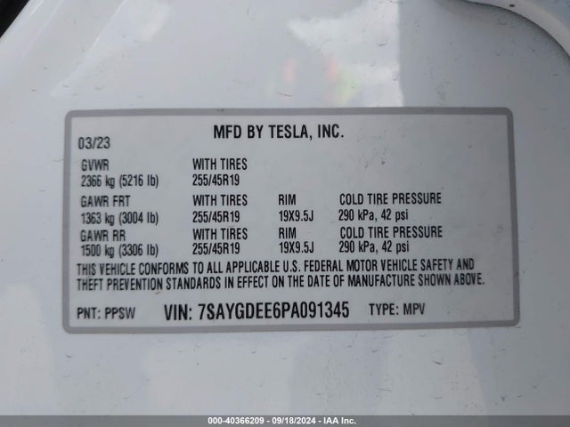 2023 TESLA MODEL Y 7SAYGDEE6PA091345 Photo 8
