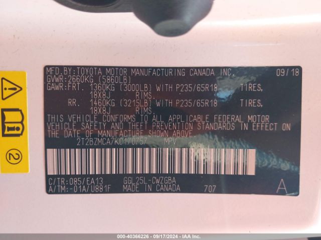 2T2BZMCA7KC170757 Lexus RX 350