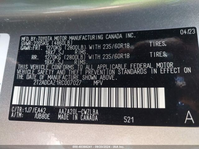 2T2ADCAZ1RC007027 Lexus NX 250