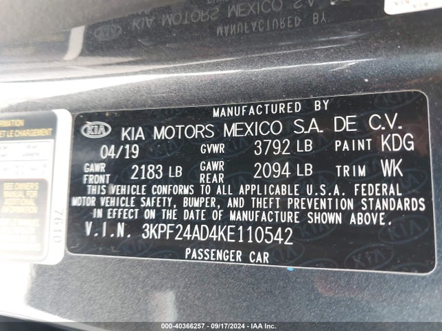 KIA Forte Lxs 2019 3KPF24AD4KE110542 Image 9
