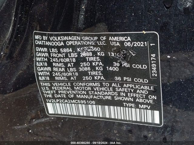 1V2LP2CA2MC595106 Volkswagen Atlas 2.0t Se