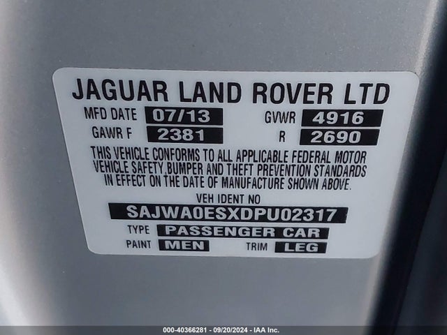 2013 JAGUAR XF SAJWA0ESXDPU02317 Photo 8