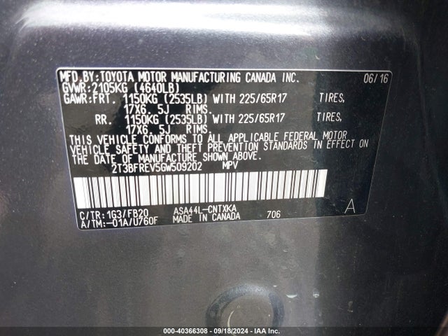 Toyota RAV4 LE 2016 2T3BFREV5GW509202 Image 9