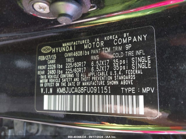 Hyundai TUCSON SE 2015 KM8JUCAG8FU091151 Image 9