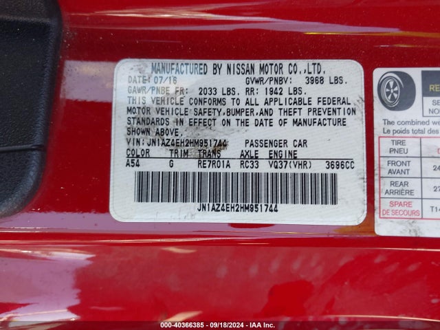 Nissan 370z Sport 2017 JN1AZ4EH2HM951744 Image 9