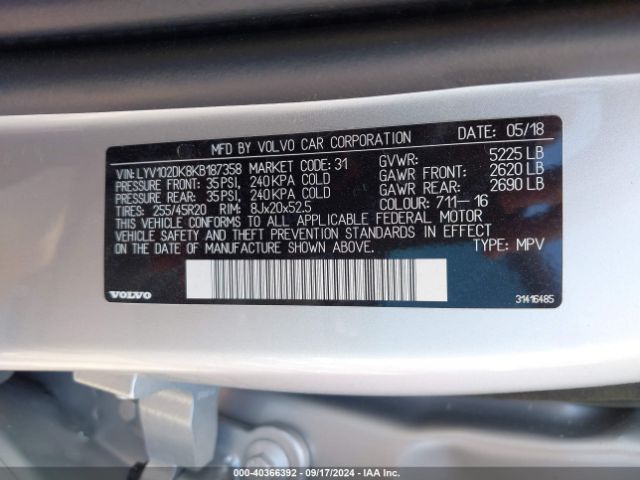 LYV102DK8KB187358 Volvo Xc60 T5 Momentum