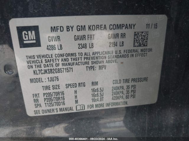 KL7CJKSB2GB571571 Chevrolet Trax 1ls