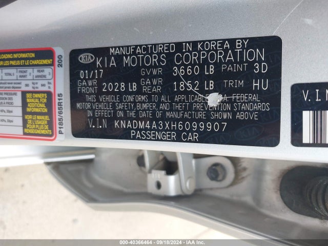 KIA RIO LX 2017 KNADM4A3XH6099907 Image 9