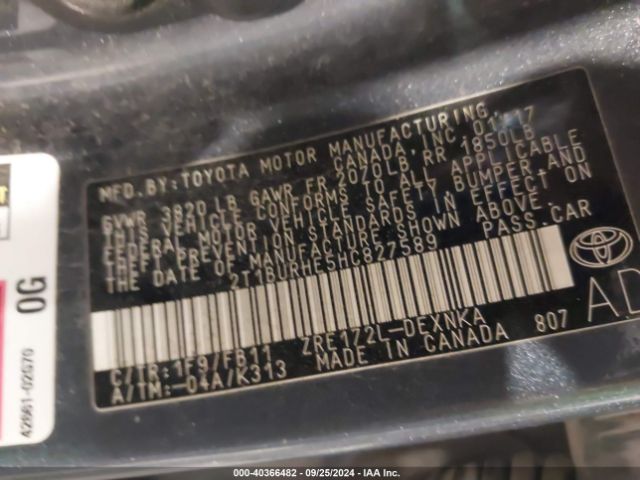 2T1BURHE5HC827589 Toyota COROLLA LE