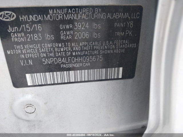 Hyundai ELANTRA SE 2017 5NPD84LF0HH095675 Image 9