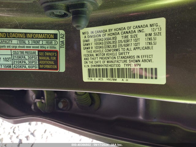Honda Cr-v Ex-l 2014 2HKRM4H76EH637330 Image 9