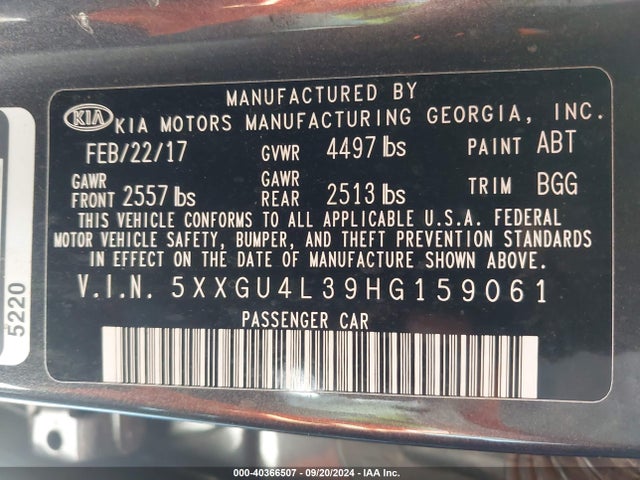 KIA OPTIMA EX 2017 5XXGU4L39HG159061 Image 9