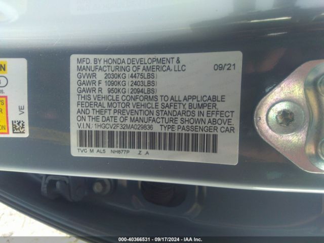 1HGCV2F32MA029836 Honda Accord Sport 2.0t