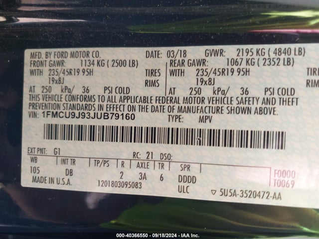 Ford Escape Titanium 2018 1FMCU9J93JUB79160 Image 9