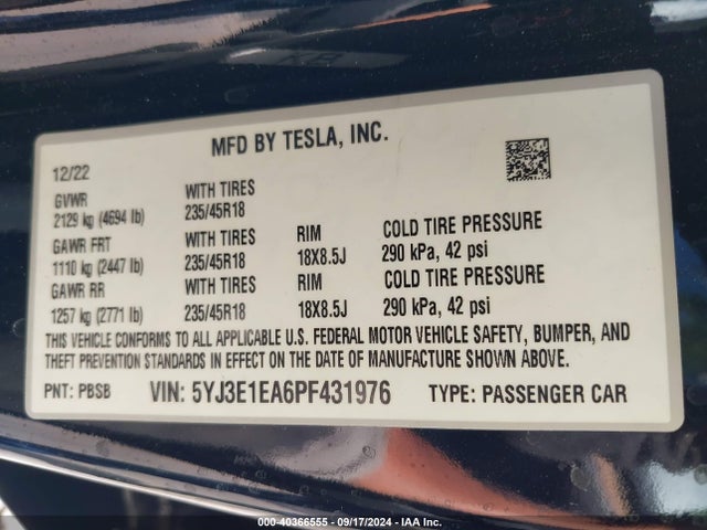 2023 TESLA MODEL 3 5YJ3E1EA6PF431976 Photo 8