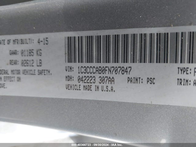 1C3CCCAB0FN707847 Chrysler 200 Limited