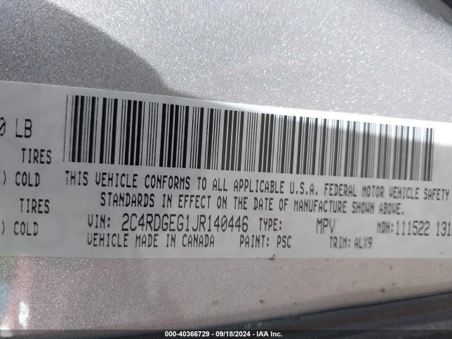 Dodge Grand Caravan Gt 2018 2C4RDGEG1JR140446 Image 9